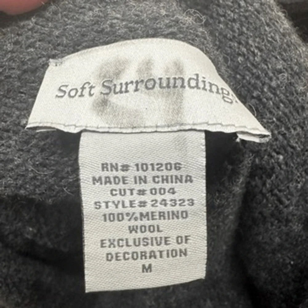 Soft Surroundings Merino Wool‎ Long Cardigan Sweater Gray Sequin Trim Size M